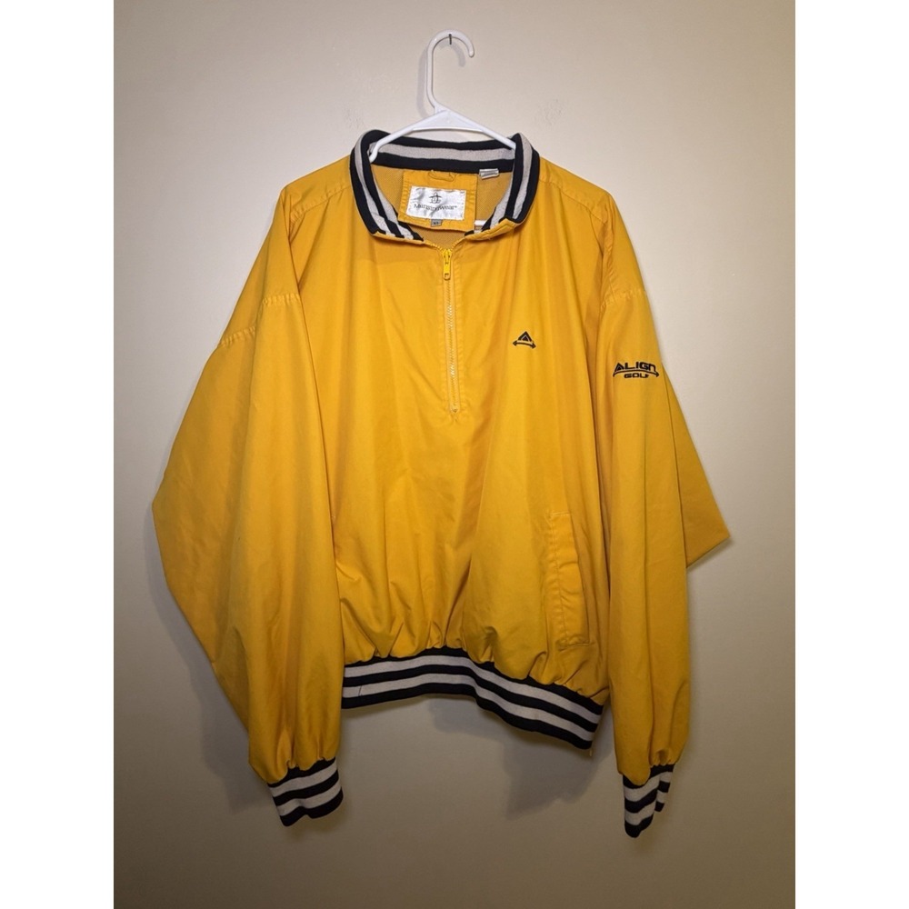 Munsingwear Mens Windbreaker Jacket Lined 1/2 Zip Yellow XL Embroidered Sleeve
